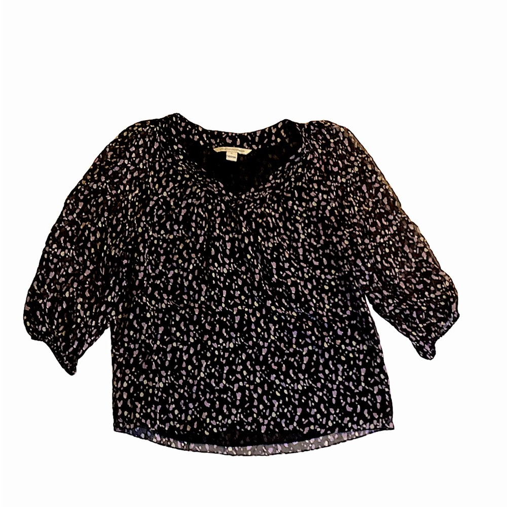 DVF Diane Von Furstenberg Silk Black Speckled Top Size Small